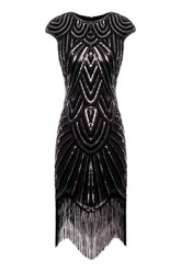 Schwarz Gatsby Funkeln Fransen 1920er Jahre Kleid